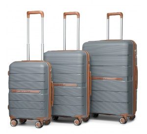 K2392L - British Traveller 3 Pcs Multi-Texture Polypropylene Hard Shell Suitcase With TSA Lock - Grey And Brown