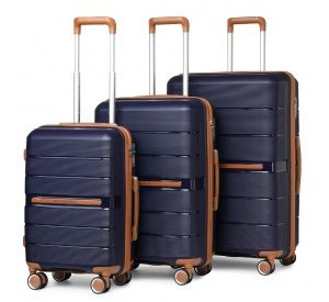 K2392L - British Traveller 3 Pcs Multi-Texture Polypropylene Hard Shell Suitcase With TSA Lock - Navy