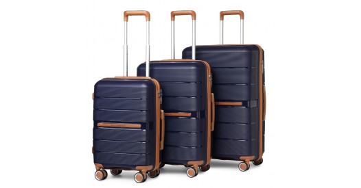 K2392L – British Traveller 3 Pcs Multi-Texture Polypropylene Hard Shell Suitcase With TSA Lock – Grey And Brown