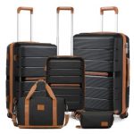 K2392L+S2366 – British Traveller 5 Piece Polypropylene Hard Shell Suitcase Set With Tote Bag and Cosmetic Pouch – Black
