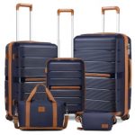 K2392L+S2366 – British Traveller 5 Piece Polypropylene Hard Shell Suitcase Set With Tote Bag and Cosmetic Pouch – Navy