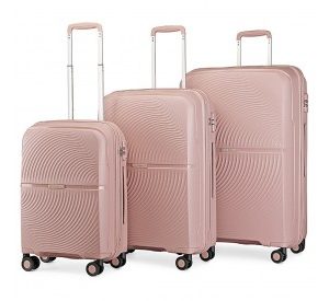 K2393L - British Traveller 3 Pcs Set Spinner Hard Shell PP Suitcase With TSA Lock - Nude