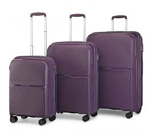 K2393L - British Traveller 3 Pcs Set Spinner Hard Shell PP Suitcase With TSA Lock - Purple