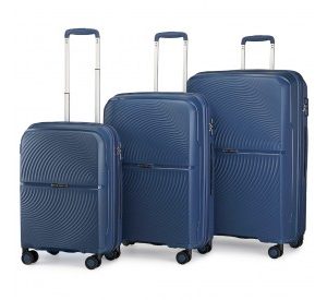 K2393L - British Traveller 3 Pcs Set Spinner Hard Shell PP Suitcase With TSA Lock - Navy