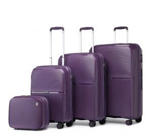 K2393L - British Traveller 4 Pcs Set Spinner Hard Shell PP Suitcase With TSA Lock And Vanity Case - Purple