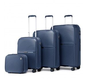 K2393L - British Traveller 4 Pcs Set Spinner Hard Shell PP Suitcase With TSA Lock And Vanity Case - Navy