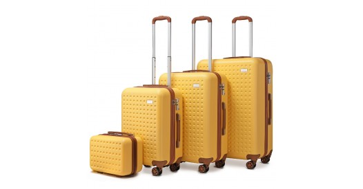 K2394L – Kono Flexible Hard Shell ABS Suitcase With TSA Lock And Vanity Case 4 Piece Set – Yellow
