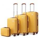 K2394L – Kono Flexible Hard Shell ABS Suitcase With TSA Lock And Vanity Case 4 Piece Set – Yellow