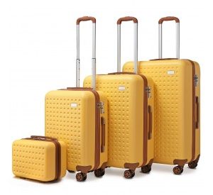 K2394L - Kono Flexible Hard Shell ABS Suitcase With TSA Lock And Vanity Case 4 Piece Set - Yellow