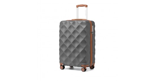 K2395L - British Traveller 20 Inch Ultralight ABS And Polycarbonate Bumpy Diamond Suitcase With TSA Lock - Grey And Brown
