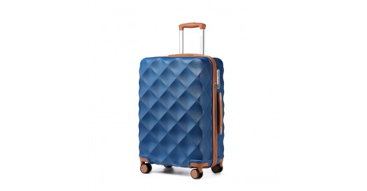 K2395L - British Traveller 24 Inch Ultralight ABS And Polycarbonate Bumpy Diamond Suitcase With TSA Lock - Navy And Brown
