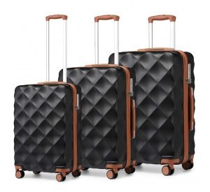 K2395L - British Traveller Ultralight ABS And Polycarbonate Bumpy Diamond 3 Pcs Luggage Set With TSA Lock - Black And Brown