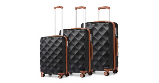 K2395L - British Traveller Ultralight ABS And Polycarbonate Bumpy Diamond 3 Pcs Luggage Set With TSA Lock - Black And Brown
