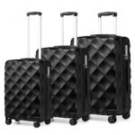K2395L – British Traveller Ultralight ABS And Polycarbonate Bumpy Diamond 3 Pcs Luggage Set With TSA Lock – Black