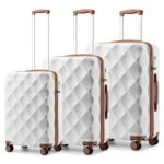 K2395L – British Traveller Ultralight ABS And Polycarbonate Bumpy Diamond 3 Pcs Luggage Set With TSA Lock – Cream