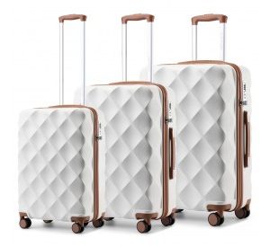 K2395L - British Traveller Ultralight ABS And Polycarbonate Bumpy Diamond 3 Pcs Luggage Set With TSA Lock - Cream