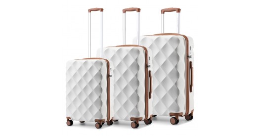 K2395L - British Traveller Ultralight ABS And Polycarbonate Bumpy Diamond 3 Pcs Luggage Set With TSA Lock - Cream
