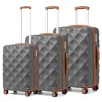 K2395L – British Traveller Ultralight ABS And Polycarbonate Bumpy Diamond 3 Pcs Luggage Set With TSA Lock – Grey And Brown