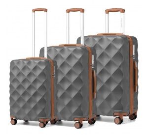 K2395L - British Traveller Ultralight ABS And Polycarbonate Bumpy Diamond 3 Pcs Luggage Set With TSA Lock - Grey And Brown