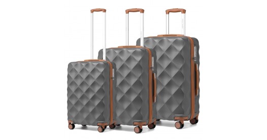 K2395L - British Traveller Ultralight ABS And Polycarbonate Bumpy Diamond 3 Pcs Luggage Set With TSA Lock - Grey And Brown
