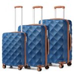 K2395L – British Traveller Ultralight ABS And Polycarbonate Bumpy Diamond 3 Pcs Luggage Set With TSA Lock – Navy And Brown