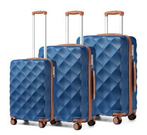 K2395L - British Traveller Ultralight ABS And Polycarbonate Bumpy Diamond 3 Pcs Luggage Set With TSA Lock - Navy And Brown