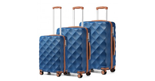 K2395L - British Traveller Ultralight ABS And Polycarbonate Bumpy Diamond 3 Pcs Luggage Set With TSA Lock - Navy And Brown