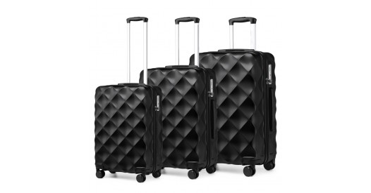 K2395L - British Traveller Ultralight ABS And Polycarbonate Bumpy Diamond 3 Pcs Luggage Set With TSA Lock - Black
