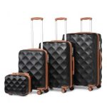 K2395L – British Traveller Ultralight ABS And Polycarbonate Bumpy Diamond 4 Pcs Luggage Set With TSA Lock – Black And Brown