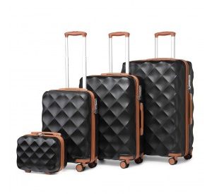 K2395L - British Traveller Ultralight ABS And Polycarbonate Bumpy Diamond 4 Pcs Luggage Set With TSA Lock - Black And Brown