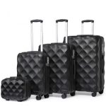 K2395L – British Traveller Ultralight ABS And Polycarbonate Bumpy Diamond 4 Pcs Luggage Set With TSA Lock – Black