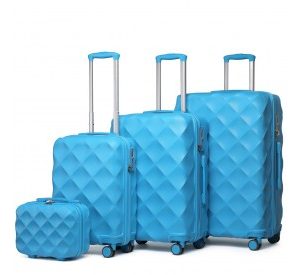 K2395L - British Traveller Ultralight ABS And Polycarbonate Bumpy Diamond 4 Pcs Luggage Set With TSA Lock - Blue