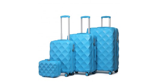 K2395L - British Traveller Ultralight ABS And Polycarbonate Bumpy Diamond 4 Pcs Luggage Set With TSA Lock - Blue