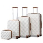 K2395L – British Traveller Ultralight ABS And Polycarbonate Bumpy Diamond 4 Pcs Luggage Set With TSA Lock – Cream