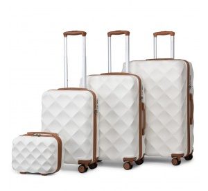 K2395L - British Traveller Ultralight ABS And Polycarbonate Bumpy Diamond 4 Pcs Luggage Set With TSA Lock - Cream