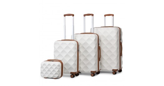 K2395L - British Traveller Ultralight ABS And Polycarbonate Bumpy Diamond 4 Pcs Luggage Set With TSA Lock - Cream