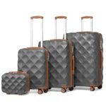 K2395L – British Traveller Ultralight ABS And Polycarbonate Bumpy Diamond 4 Pcs Luggage Set With TSA Lock – Grey And Brown