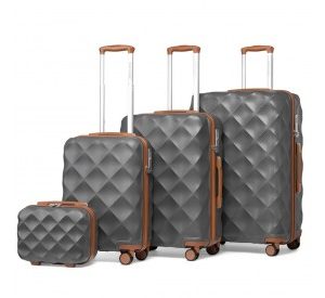 K2395L - British Traveller Ultralight ABS And Polycarbonate Bumpy Diamond 4 Pcs Luggage Set With TSA Lock - Grey And Brown