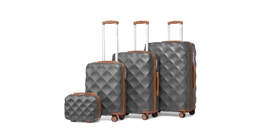 K2395L - British Traveller Ultralight ABS And Polycarbonate Bumpy Diamond 4 Pcs Luggage Set With TSA Lock - Grey And Brown