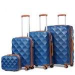 K2395L – British Traveller Ultralight ABS And Polycarbonate Bumpy Diamond 4 Pcs Luggage Set With TSA Lock – Navy And Brown