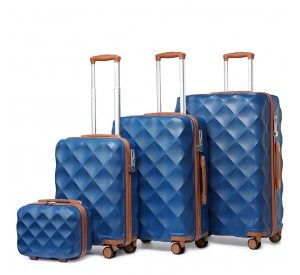 K2395L - British Traveller Ultralight ABS And Polycarbonate Bumpy Diamond 4 Pcs Luggage Set With TSA Lock - Navy And Brown