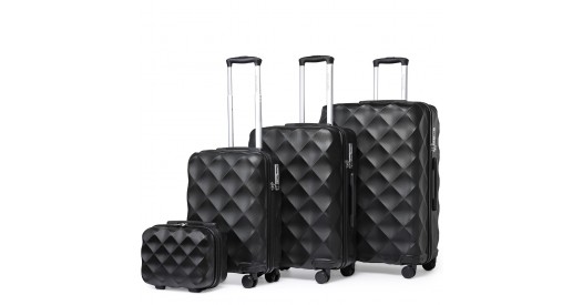 K2395L - British Traveller Ultralight ABS And Polycarbonate Bumpy Diamond 4 Pcs Luggage Set With TSA Lock - Black