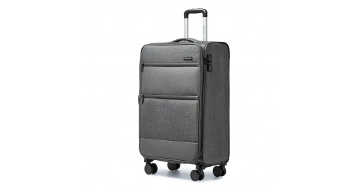 K2397L - British Traveller 20 Inch Lightweight Cabin Carry-On Suitcase with Soft Shell and Laptop Compartment - Grey