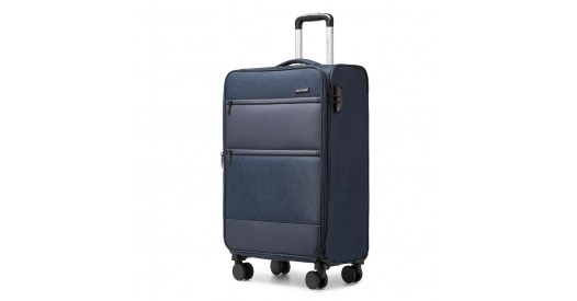 K2397L - British Traveller 20 Inch Lightweight Cabin Carry-On Suitcase with Soft Shell and Laptop Compartment - Navy