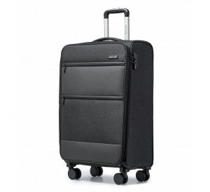 K2397L - British Traveller 20 Inch Lightweight Cabin Carry-On Suitcase with Soft Shell and Laptop Compartment - Black
