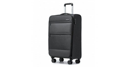 K2397L - British Traveller 20 Inch Lightweight Cabin Carry-On Suitcase with Soft Shell and Laptop Compartment - Black