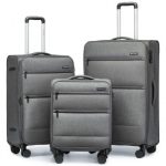 K2397L – British Traveller 3-Piece Lightweight Soft Shell Luggage Set with TSA Locks – Grey
