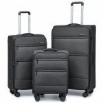 K2397L – British Traveller 3-Piece Lightweight Soft Shell Luggage Set with TSA Locks – Black