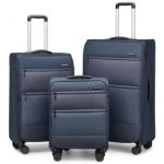 K2397L – British Traveller 3-Piece Lightweight Soft Shell Luggage Set with TSA Locks – Navy