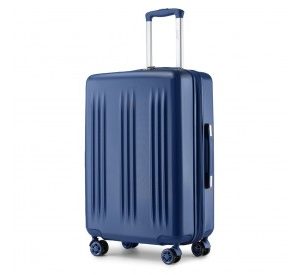 KSK2483 - Kono 24 Inch Sleek Striped Check-In Suitcase Expandable Durable ABS+PC Luggage with Four Spinner Wheels TSA Lock - Navy